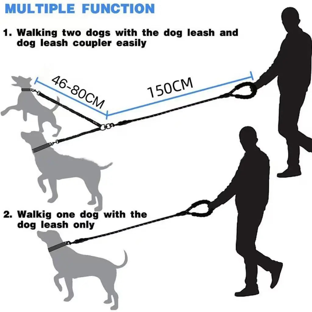 Dual Dog Leash with No-Tangle Design and Shock Absorption for Walking Two Dogs