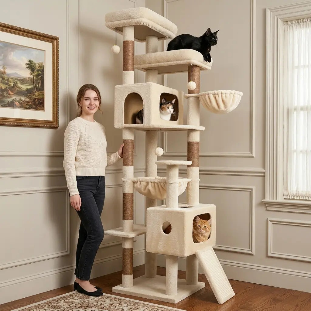 Globlazer 80'' Heavy-Duty Cat Tree - Space-Saving Corner Design with Dual Condos and Six Sisal Scratching Posts