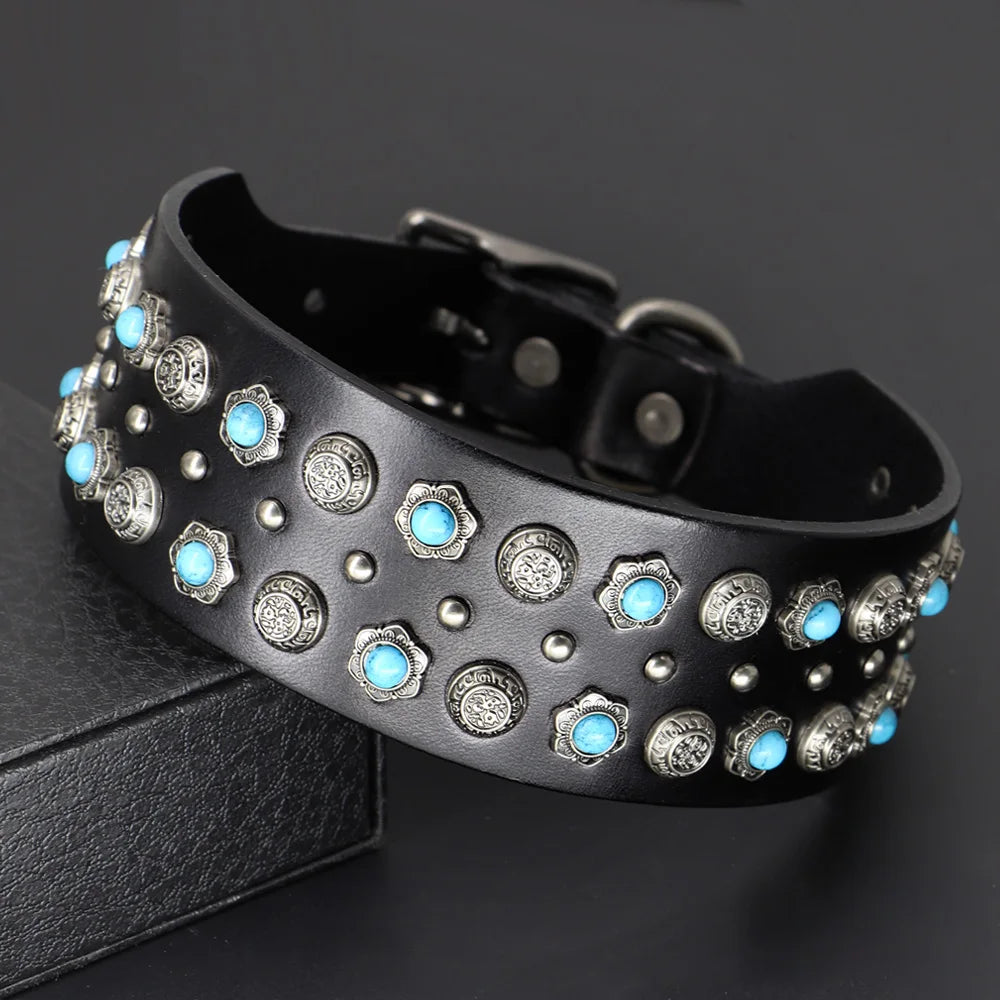 Luxury Genuine Leather Dog Collar - 2 Inch Wide with Durable Metal Rivets for Medium to Large Breeds, Ideal for German Shepherds