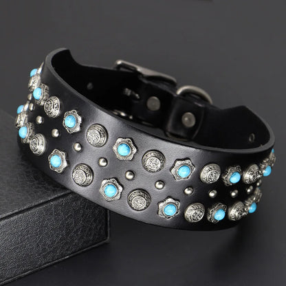 Luxury Genuine Leather Dog Collar - 2 Inch Wide with Durable Metal Rivets for Medium to Large Breeds, Ideal for German Shepherds