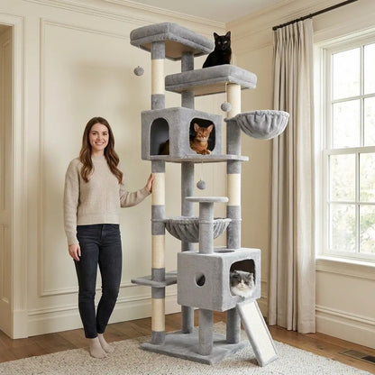 Globlazer 80'' Heavy-Duty Cat Tree - Space-Saving Corner Design with Dual Condos and Six Sisal Scratching Posts