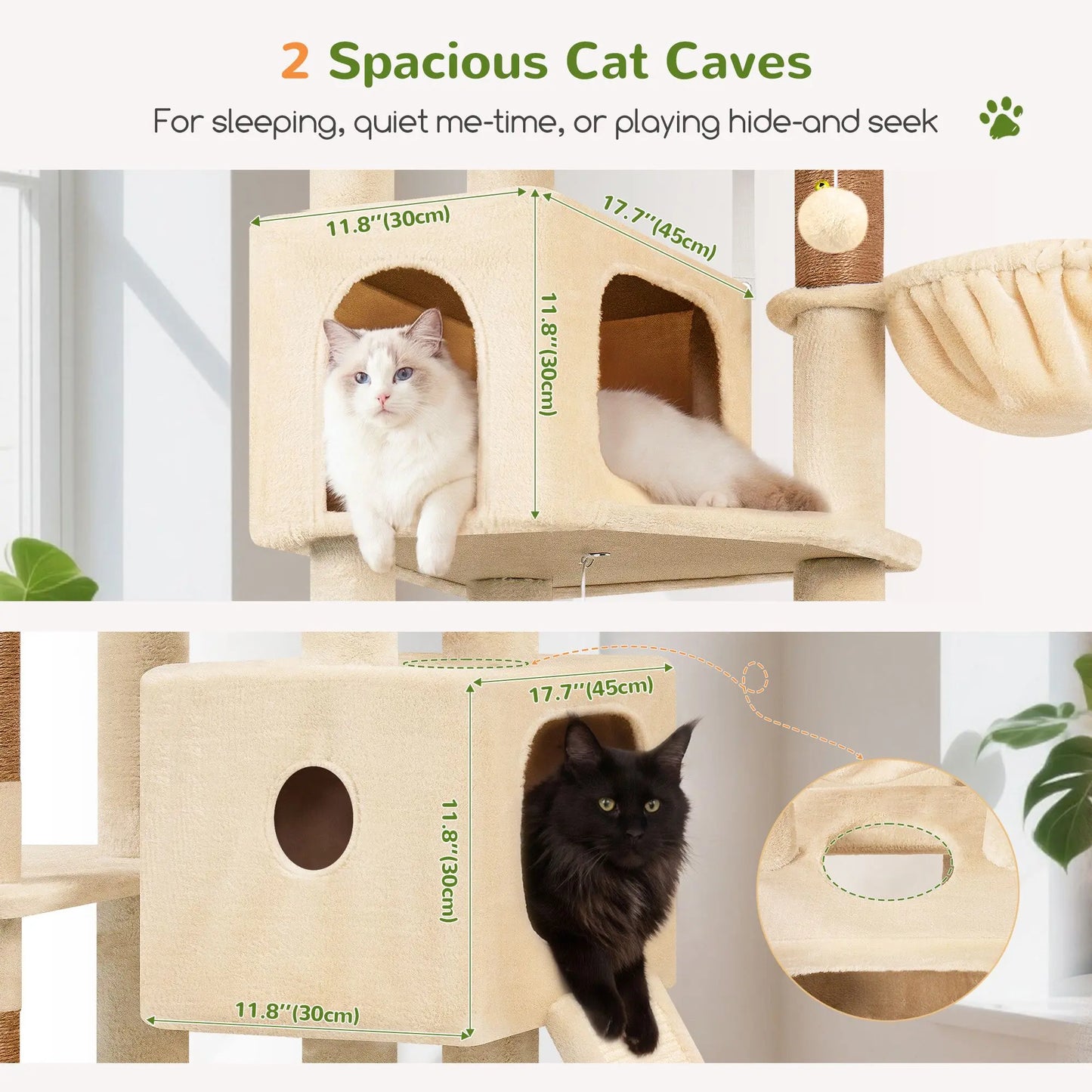 Globlazer 80'' Heavy-Duty Cat Tree - Space-Saving Corner Design with Dual Condos and Six Sisal Scratching Posts