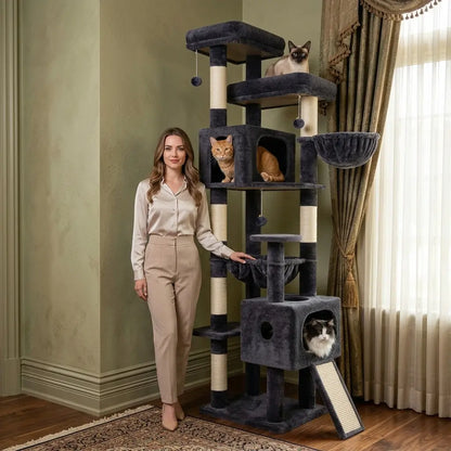 Globlazer 80'' Heavy-Duty Cat Tree - Space-Saving Corner Design with Dual Condos and Six Sisal Scratching Posts
