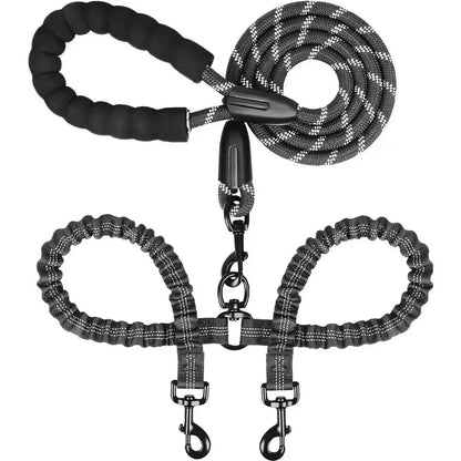 Dual Dog Leash with No-Tangle Design and Shock Absorption for Walking Two Dogs