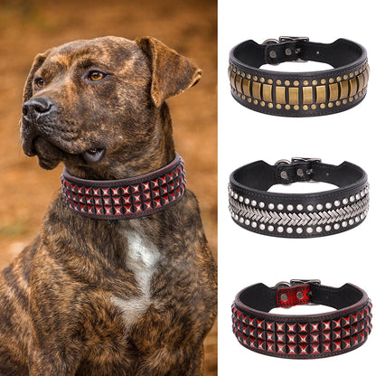 Luxury Genuine Leather Dog Collar - 2 Inch Wide with Durable Metal Rivets for Medium to Large Breeds, Ideal for German Shepherds