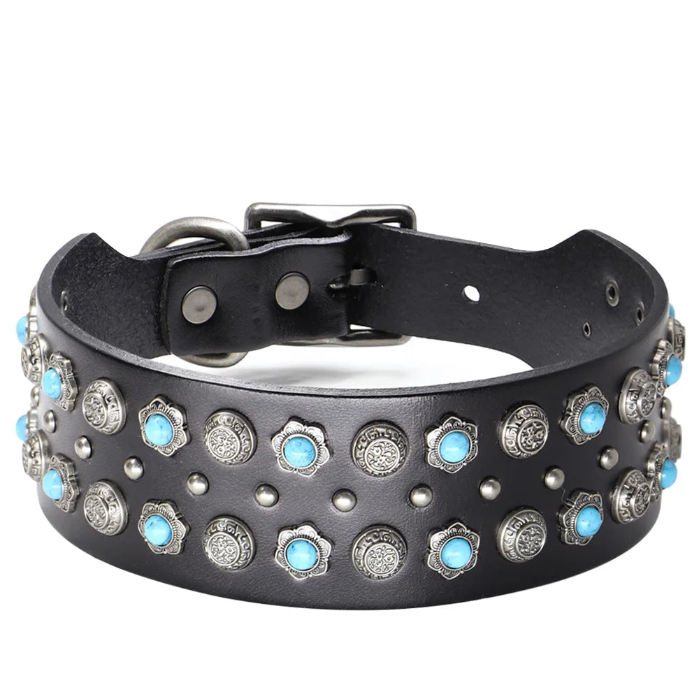 Luxury Genuine Leather Dog Collar - 2 Inch Wide with Durable Metal Rivets for Medium to Large Breeds, Ideal for German Shepherds