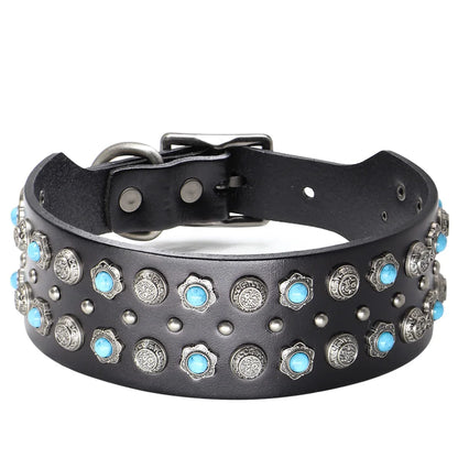 Luxury Genuine Leather Dog Collar - 2 Inch Wide with Durable Metal Rivets for Medium to Large Breeds, Ideal for German Shepherds