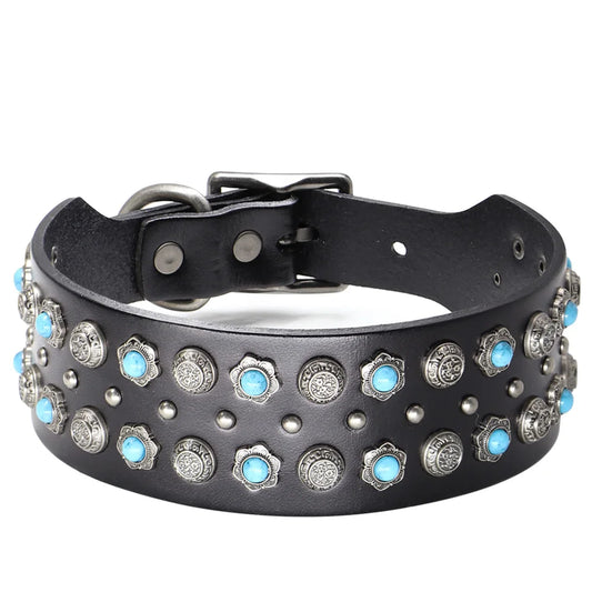 Luxury Genuine Leather Dog Collar - 2 Inch Wide with Durable Metal Rivets for Medium to Large Breeds, Ideal for German Shepherds