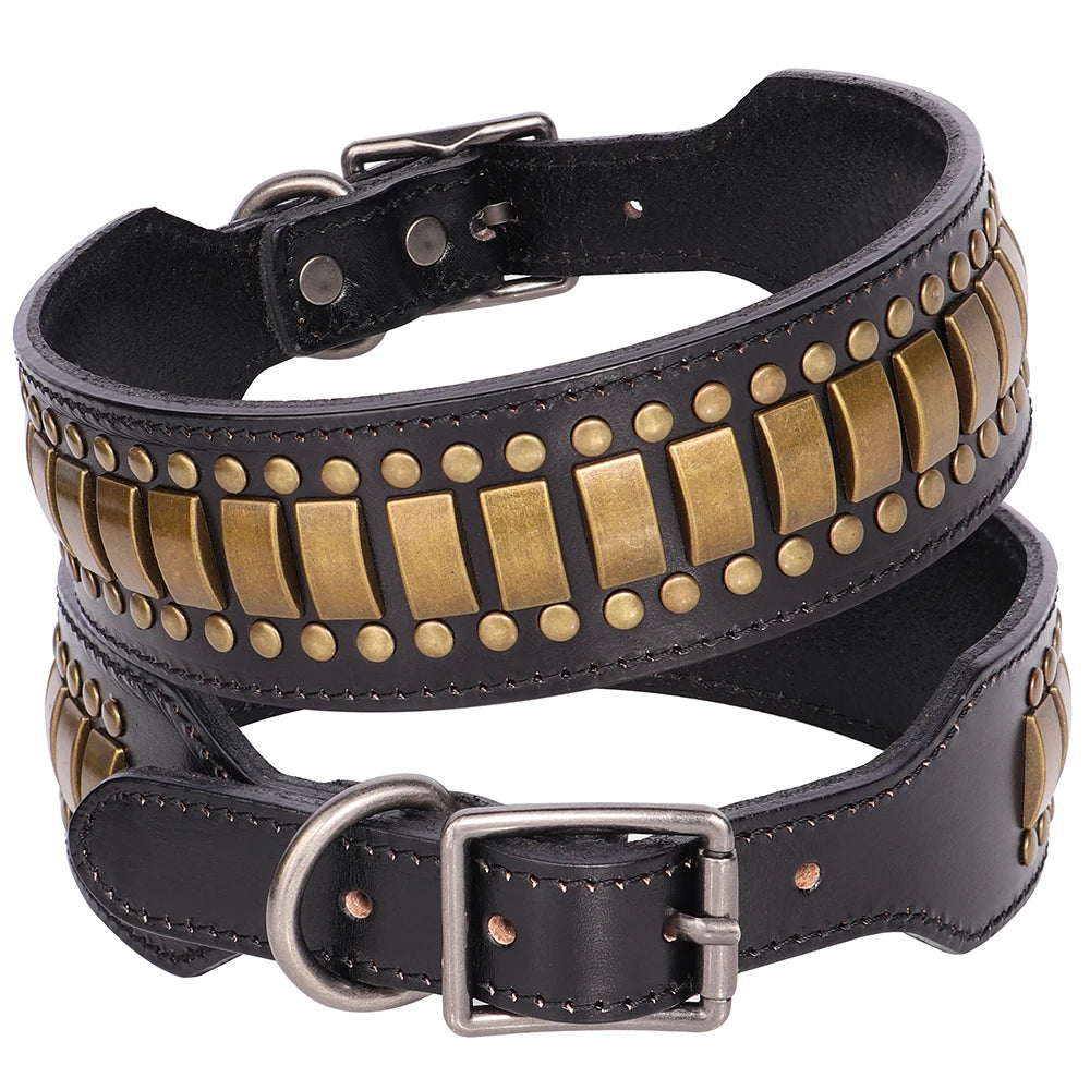 Luxury Genuine Leather Dog Collar - 2 Inch Wide with Durable Metal Rivets for Medium to Large Breeds, Ideal for German Shepherds