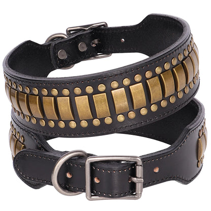 Luxury Genuine Leather Dog Collar - 2 Inch Wide with Durable Metal Rivets for Medium to Large Breeds, Ideal for German Shepherds