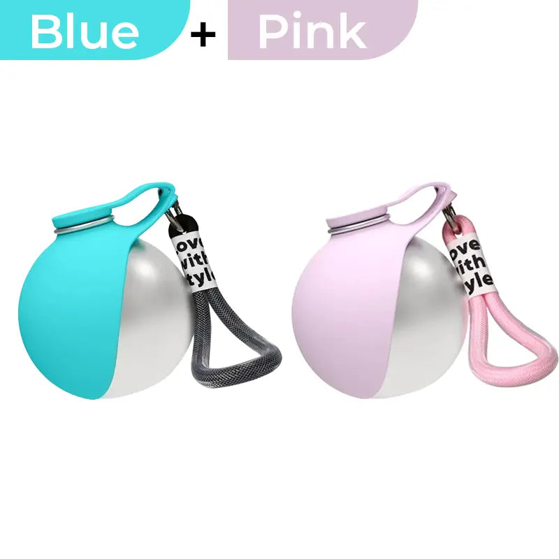 2-In-1 Portable Dog Water Bottle with Foldable Silicone Bowl, Bpa-Free Stainless Steel Pet Tumbler, Leak-Proof Travel Water Dispenser for Walking, Hiking & Road Trips(10Oz, Pink & Blue)