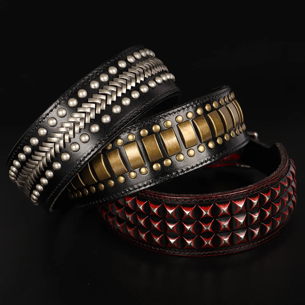 Luxury Genuine Leather Dog Collar - 2 Inch Wide with Durable Metal Rivets for Medium to Large Breeds, Ideal for German Shepherds