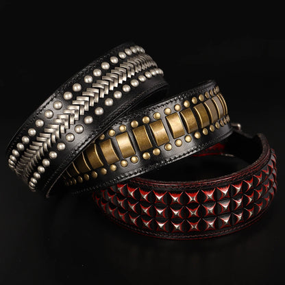 Luxury Genuine Leather Dog Collar - 2 Inch Wide with Durable Metal Rivets for Medium to Large Breeds, Ideal for German Shepherds