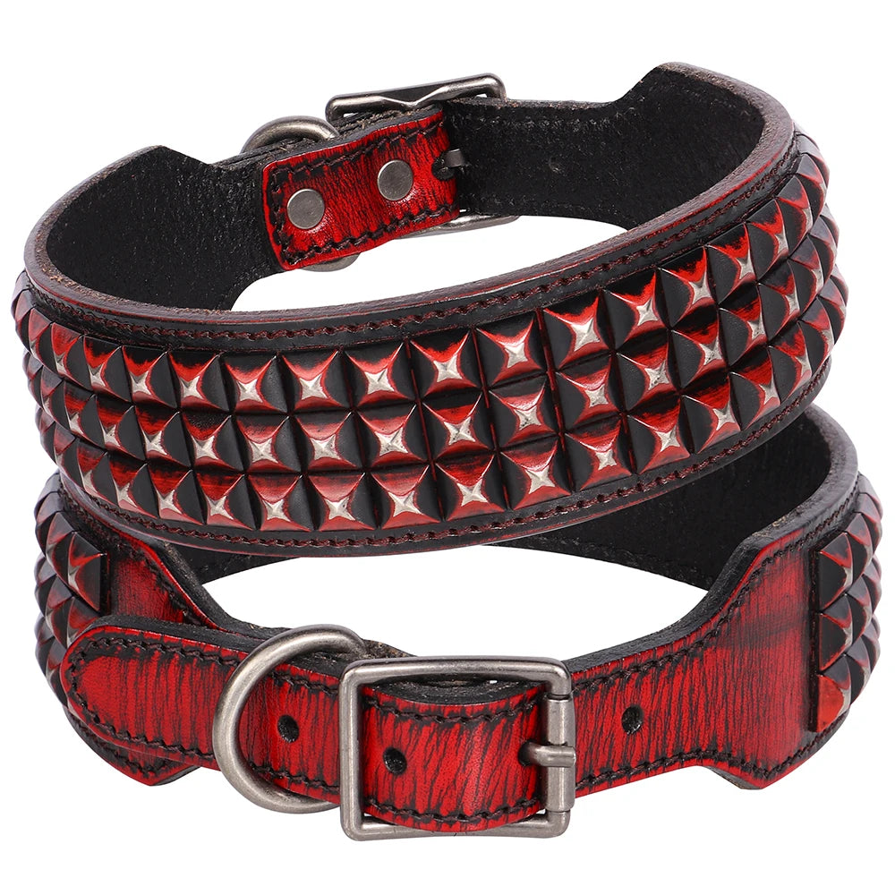 Luxury Genuine Leather Dog Collar - 2 Inch Wide with Durable Metal Rivets for Medium to Large Breeds, Ideal for German Shepherds