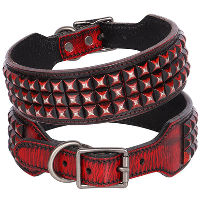 Luxury Genuine Leather Dog Collar - 2 Inch Wide with Durable Metal Rivets for Medium to Large Breeds, Ideal for German Shepherds